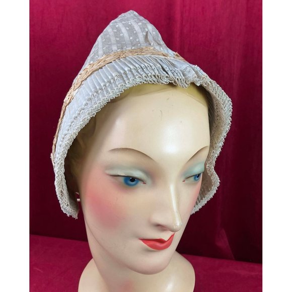 19th C Box Pleat Brim Swiss Dot Bonnet Victorian Folk ?